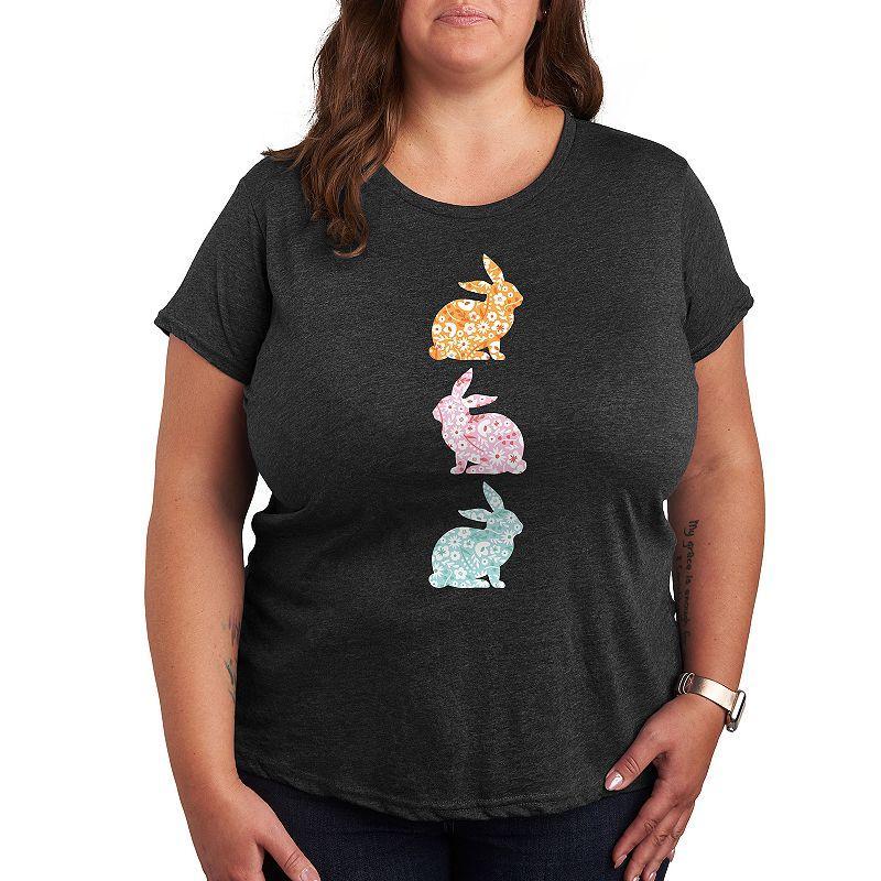 Plus Size Stacked Patterned Bunnies Graphic Tee, Womens Med Blue Product Image