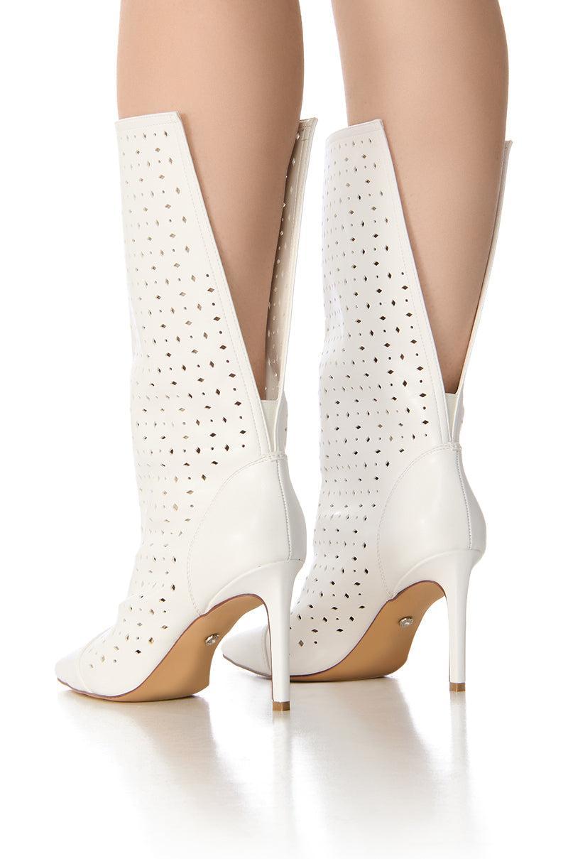 AZALEA WANG SIDONIA WHITE LASER CUT BOOTIE Product Image