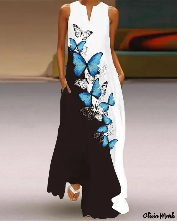 Olivia Mark – Butterfly Print Sleeveless Maxi Dress Product Image