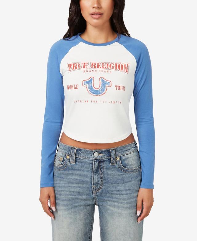 True Religion Womens Vintage-Style Contrast Raglan Top - Winter White Product Image