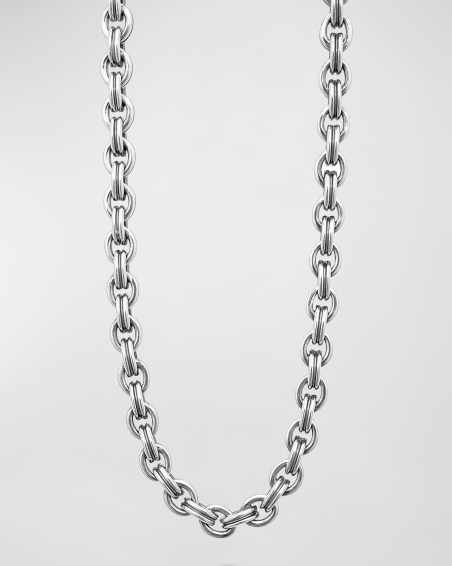 Mens Sterling Silver and 18K Gold Anthem Double Link Caviar Chain Necklace, 9.5mm, 24in Product Image