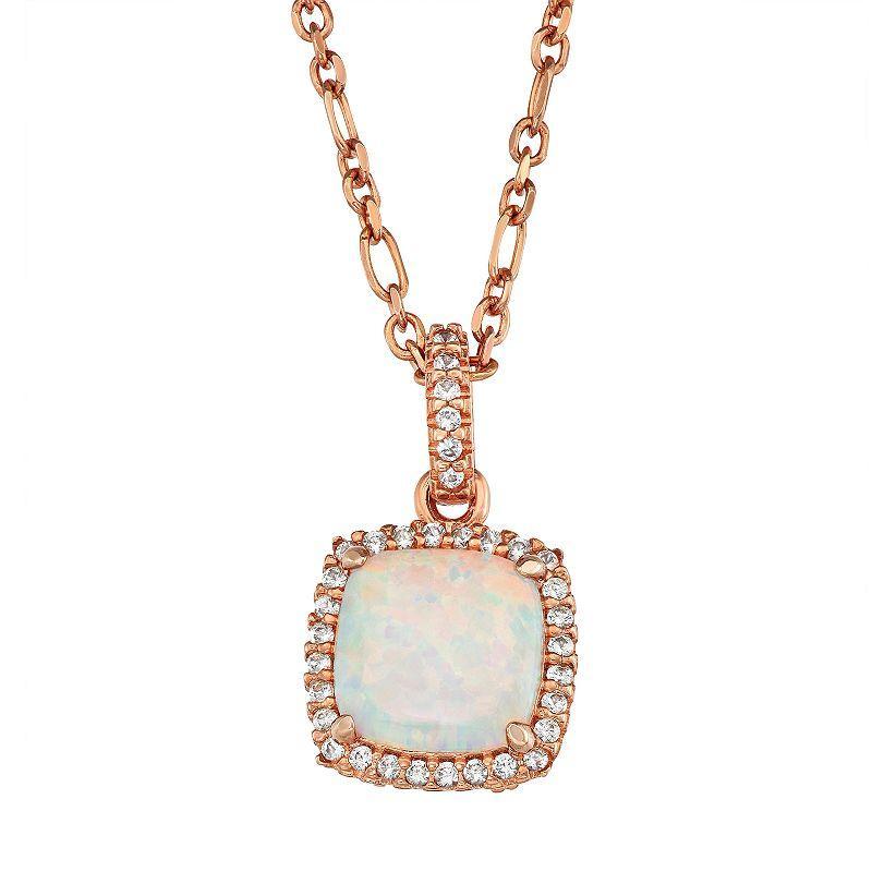 14k Rose Gold Over Silver Lab-Created White Opal Cushion Pendant Necklace, Womens Pink Tone Product Image