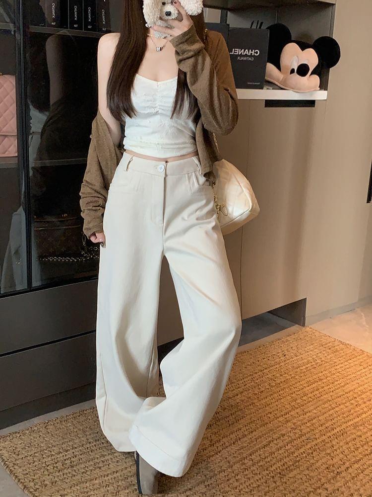 High Rise Plain Wide Leg Pants Product Image