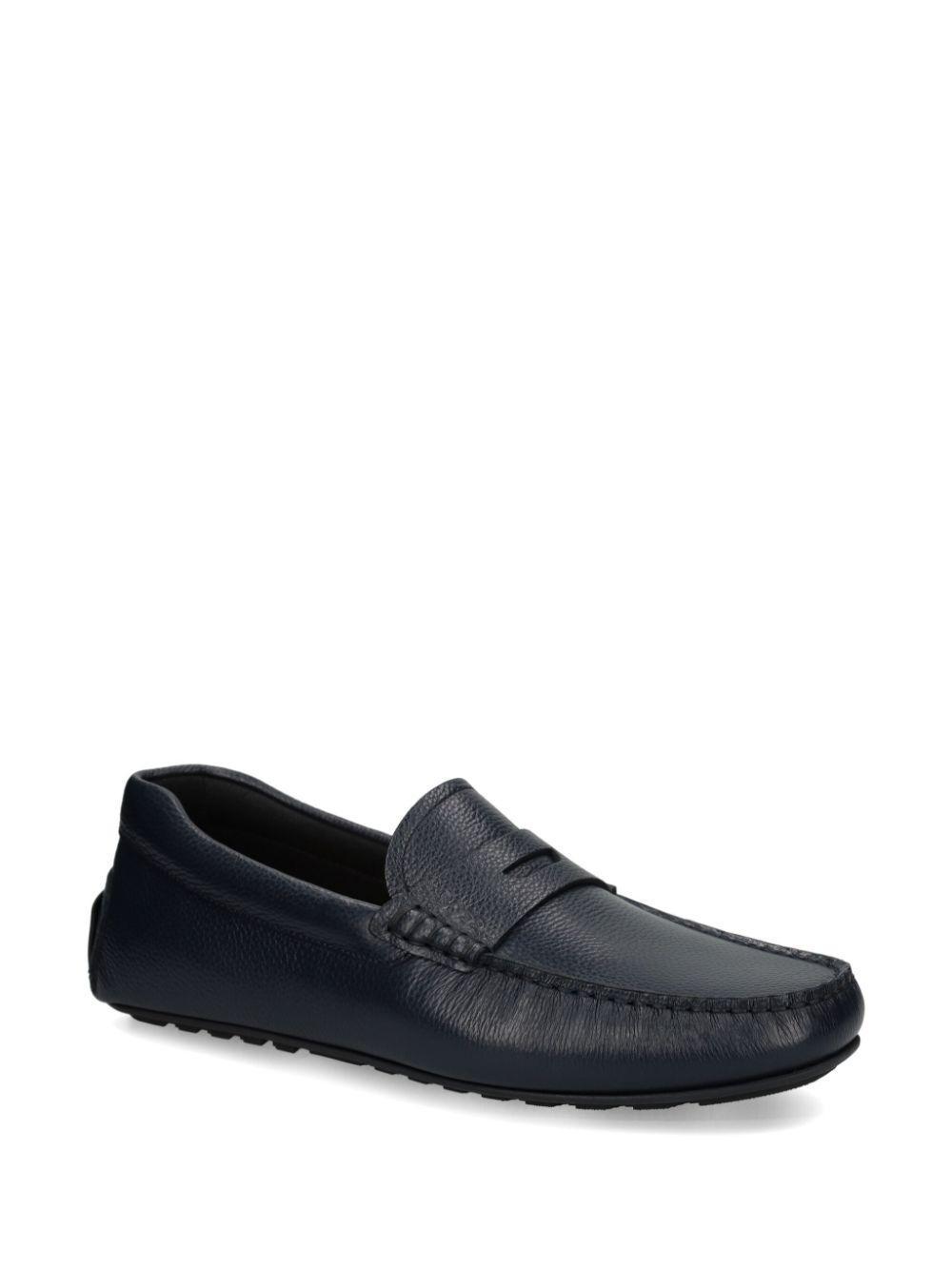 HUGO BOSS Noel Grained Leather Mocassins In Navy Blue Product Image