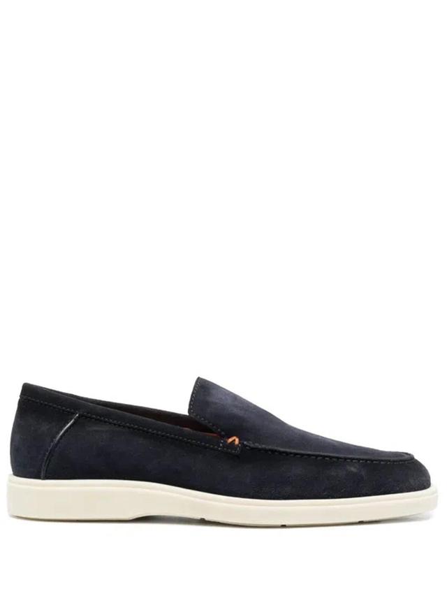 SANTONI Almond-toe Suede Loafers In Blue Product Image