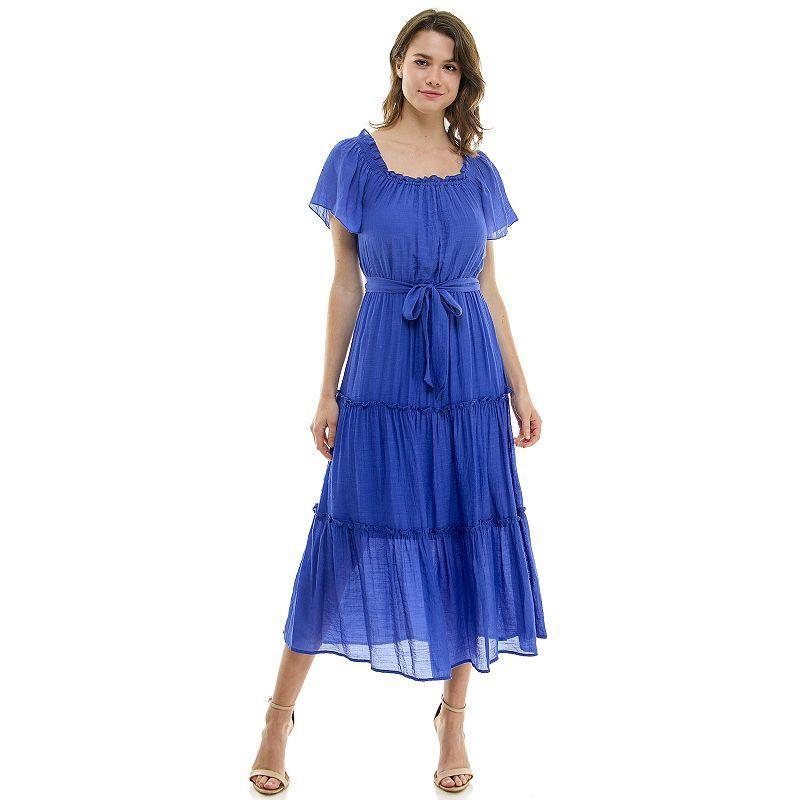 Womens Luxology Short Sleeve Belted Maxi Dress Product Image