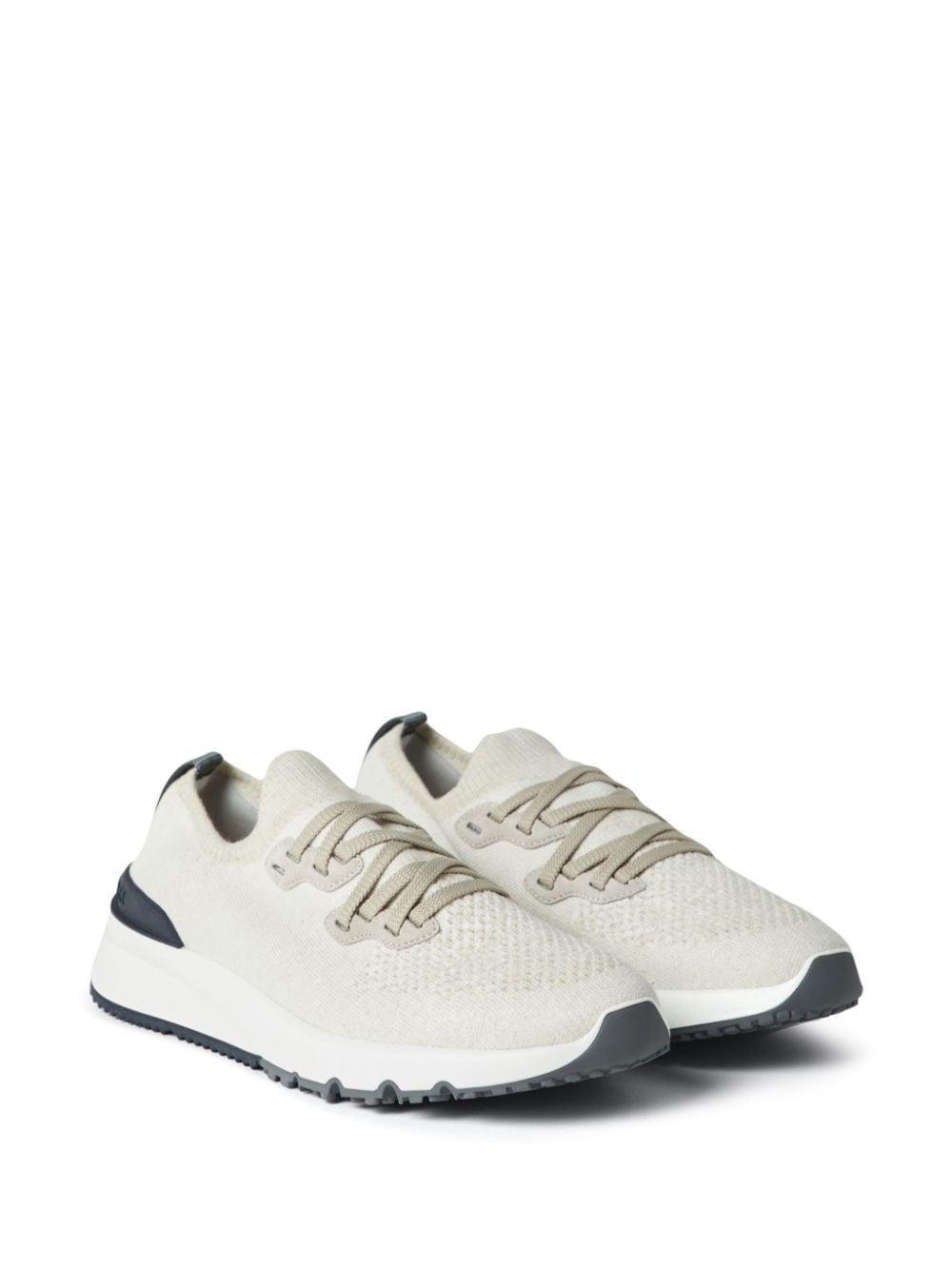 Perforated-detail Low-top Sneakers In Beige Product Image