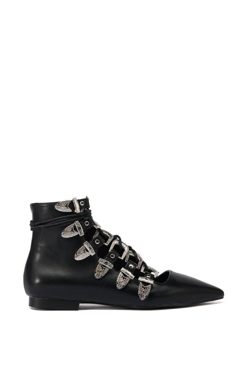 AZALEA WANG MATSON BLACK LACE UP BUCKLE FLAT Product Image