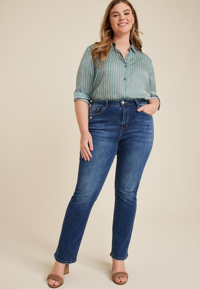 Plus Size Jeans Vervet Womens High Rise Ripped Hem Slim Bootcut Jeans Blue Size 18W - Maurices Product Image