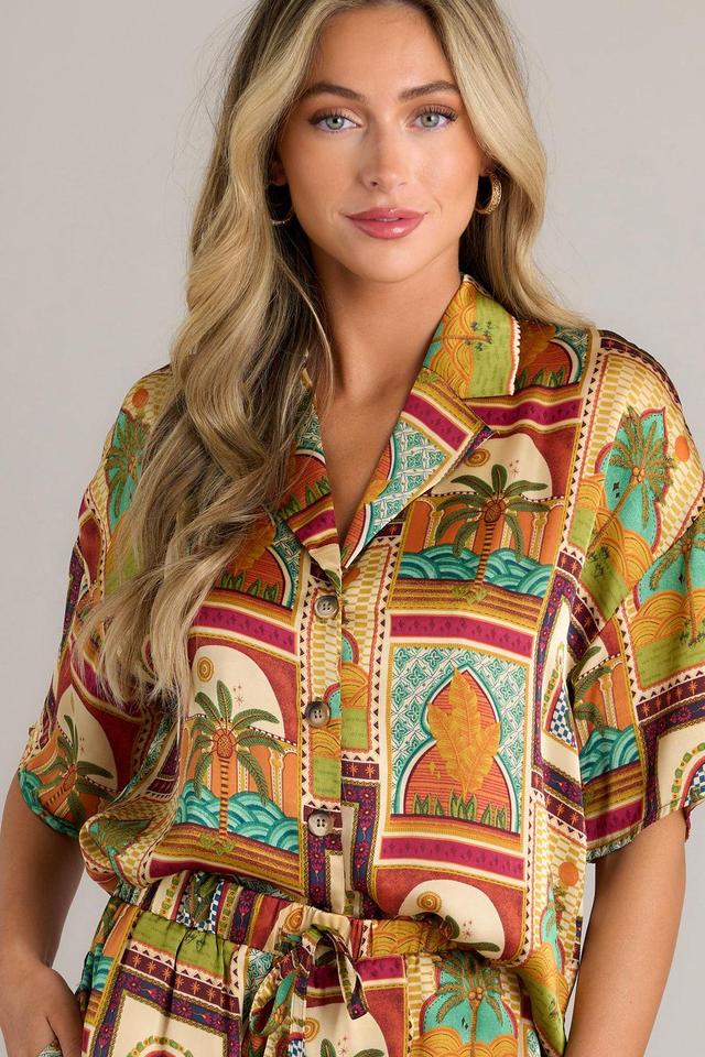 Exotic Escape Tropical Print Multi Button Front Top Product Image