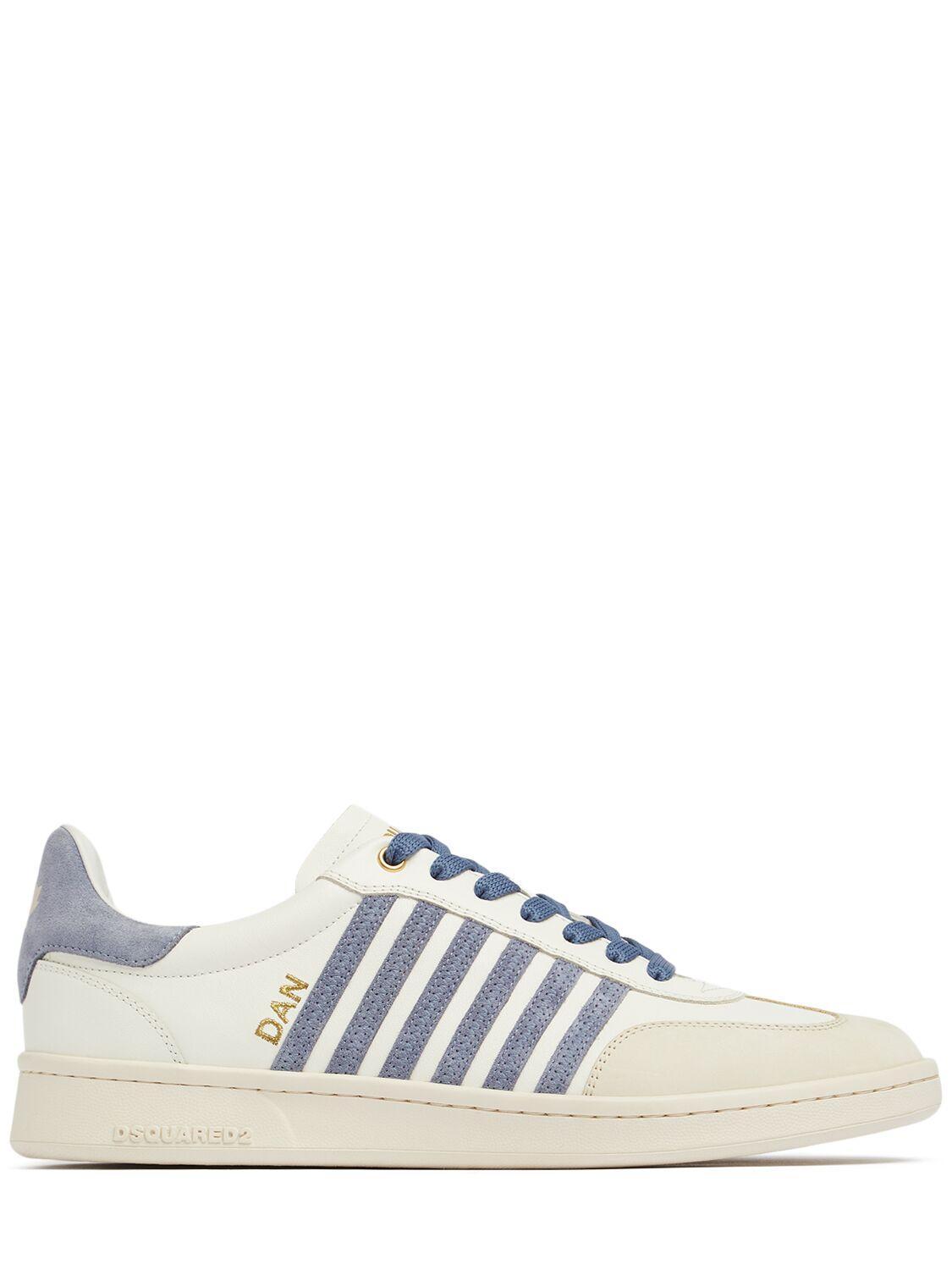 DSQUARED2 Low Leather Sneakers In White/blue Product Image