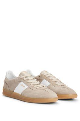 Suede-leather Lace-up Trainers With Branding In Medium Beige 260 Product Image