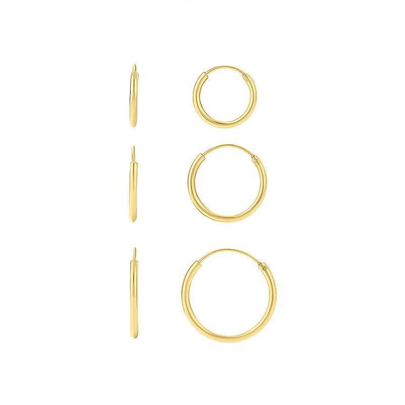 PRIMROSE 24k Gold Plated Polished Hoop Earrings Trio Set, Womens, Yellow Product Image