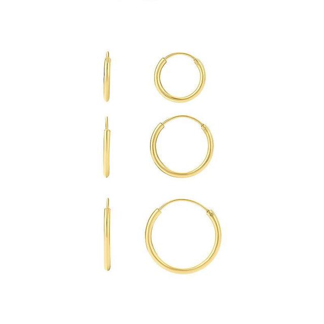 PRIMROSE 24k Gold Plated Polished Hoop Earrings Trio Set, Womens, Yellow Product Image