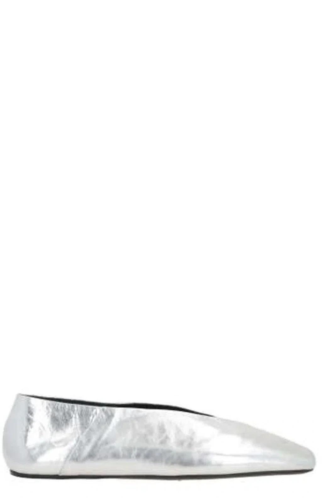 Square Toe Ballerina Flat Shoes In Silver Product Image