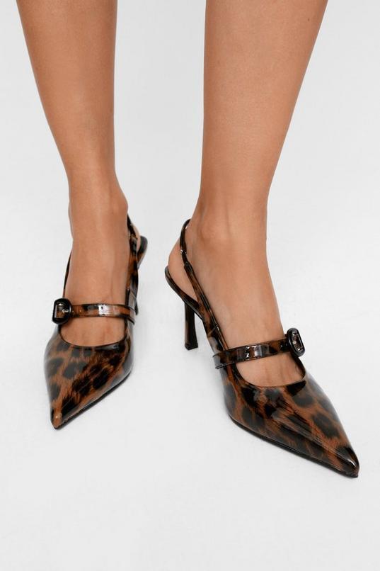 Faux Leather Leopard Sling Back Pointed Court Heels Product Image