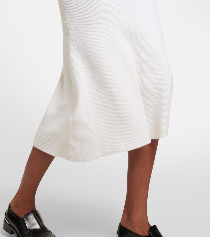 Circle Panel Ribbed Wool Midi Dress In White Product Image