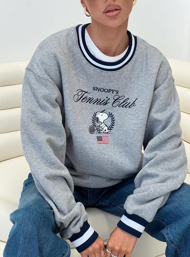 Snoopy Tennis Club Sweater Grey Product Image