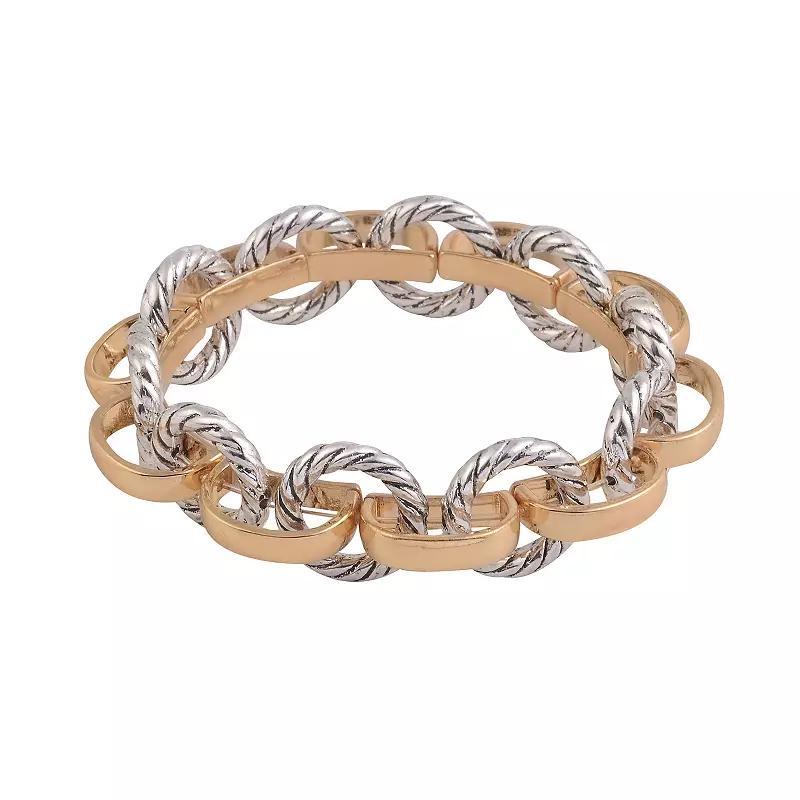 Emberly Two Tone Textured and Antiqued Stretch Bracelet, Womens, None Product Image