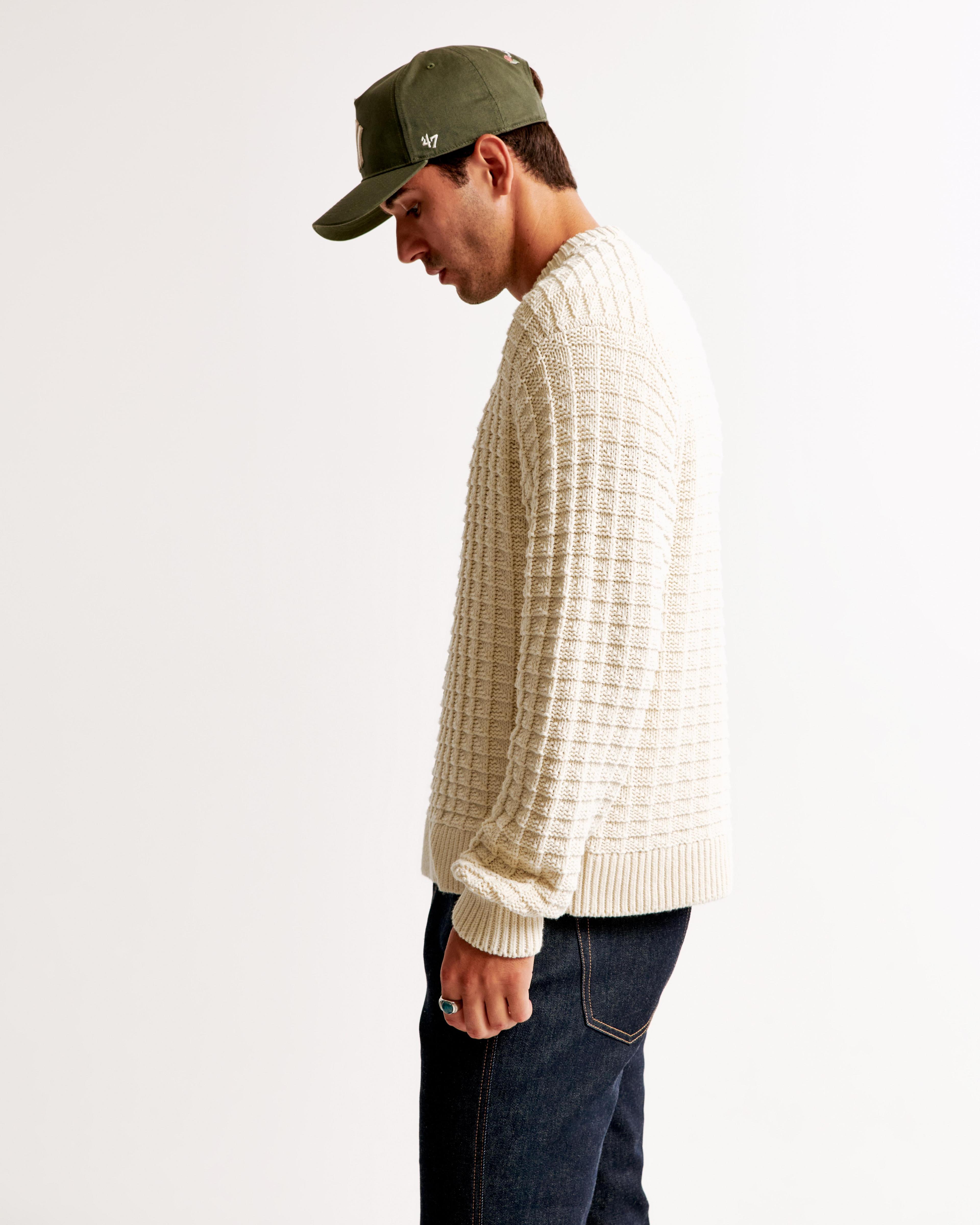 Oversized Checkered Stitch Crew Sweater Product Image