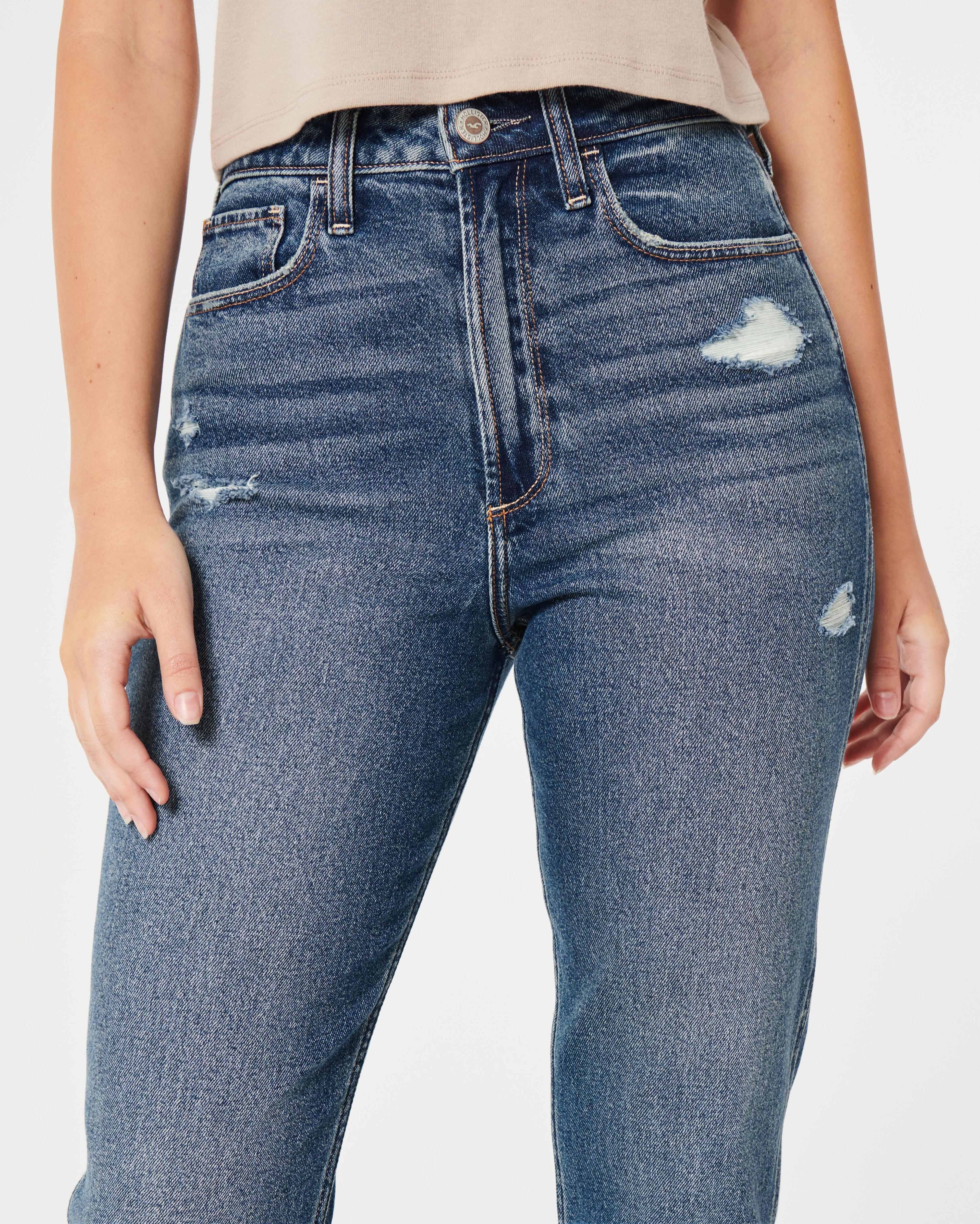 Curvy Ultra High-Rise Ripped Dark Wash Mom Jeans Product Image