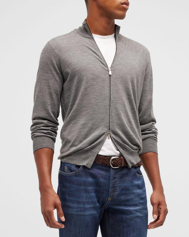 Mens Fine-Gauge Wool/Cashmere Zip Cardigan Product Image