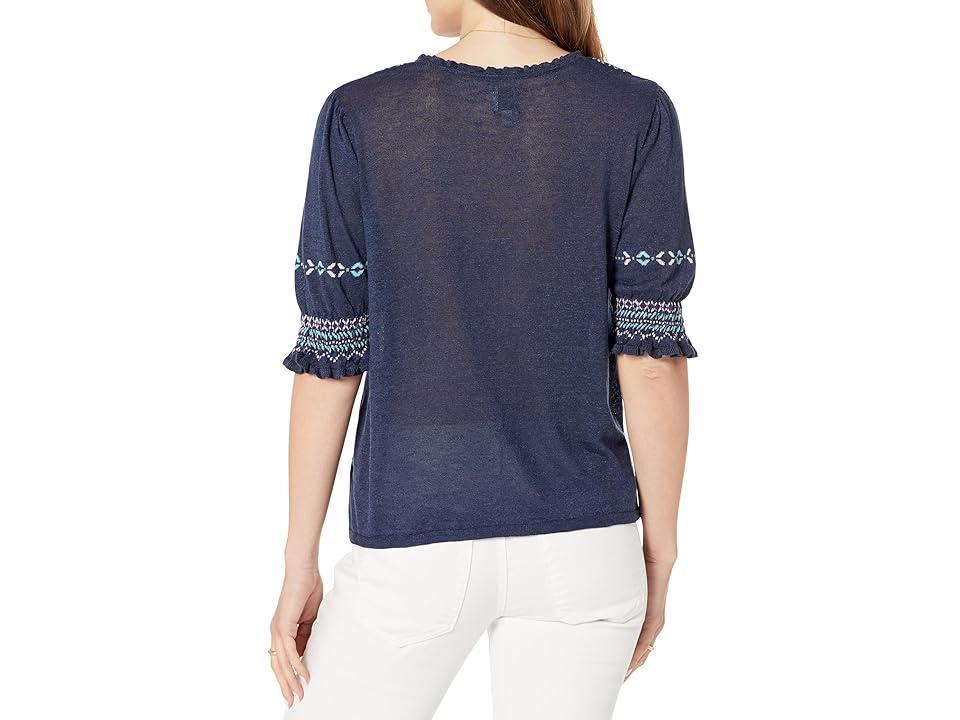 NIC+ZOE Petite Intarsia Stitches Sweater (Indigo Multi) Women's Clothing Product Image