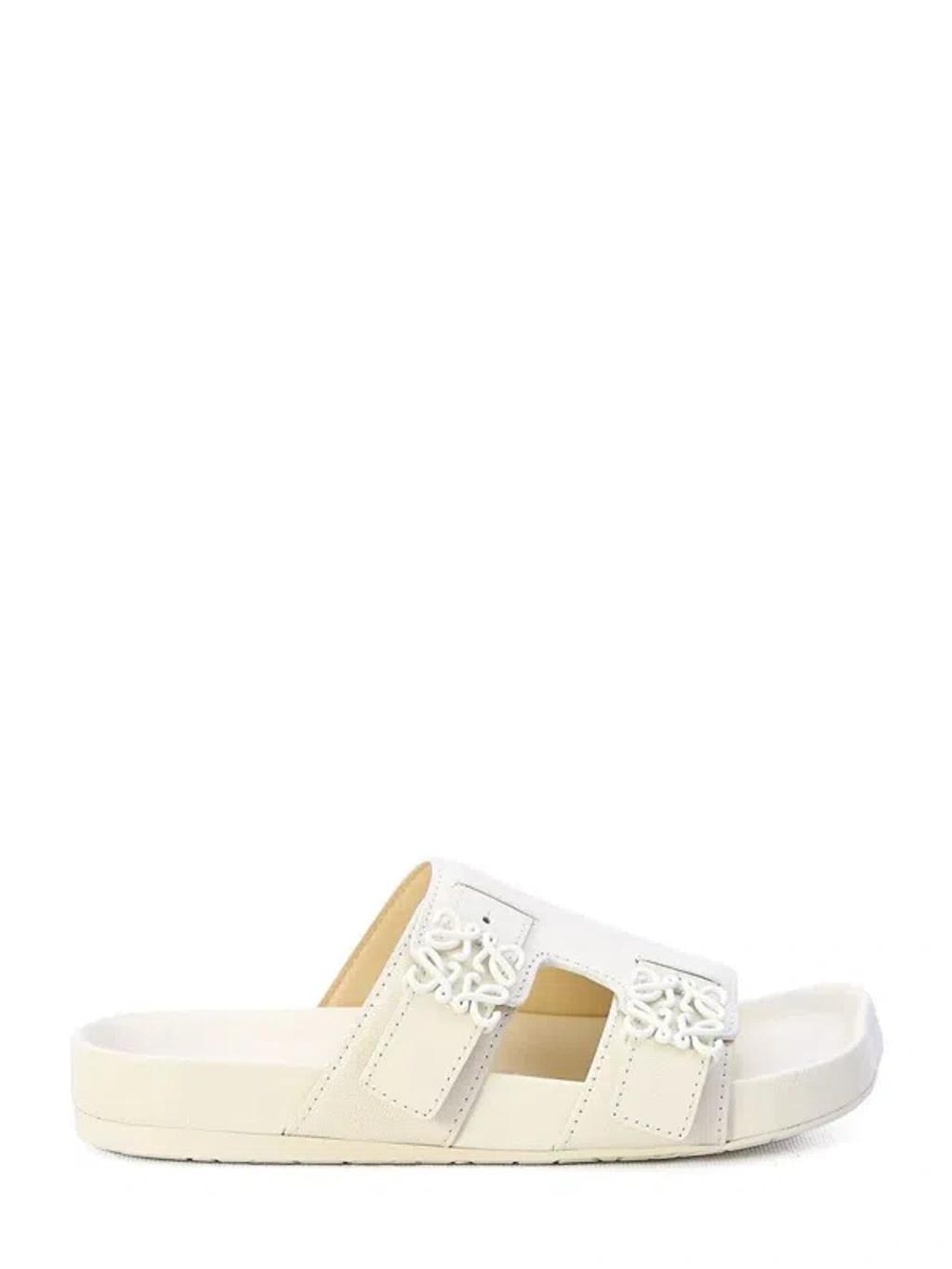 White Leather Adjustable Strap Sandals With Anagram Buckles And Embossed Sole In Antwhite Product Image