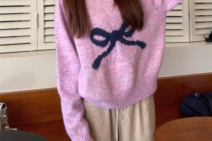 Crewneck Ribbon Jacquard Sweater Product Image