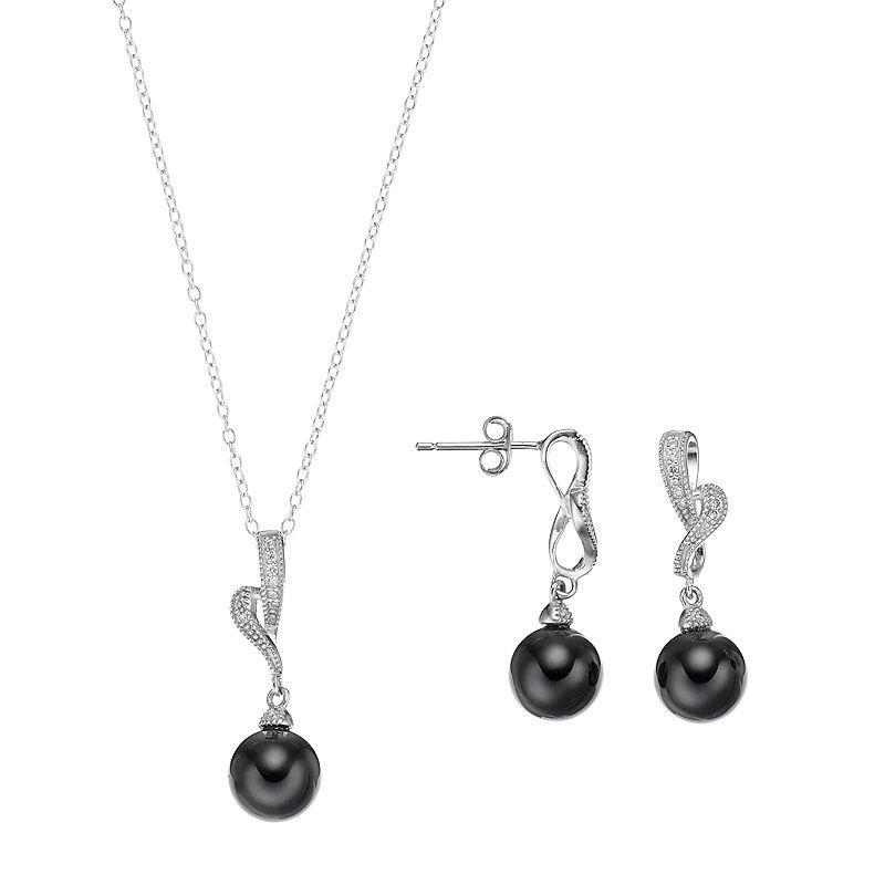 Sterling Silver Onyx & Cubic Zirconia Jewelry Set, Womens Black Product Image