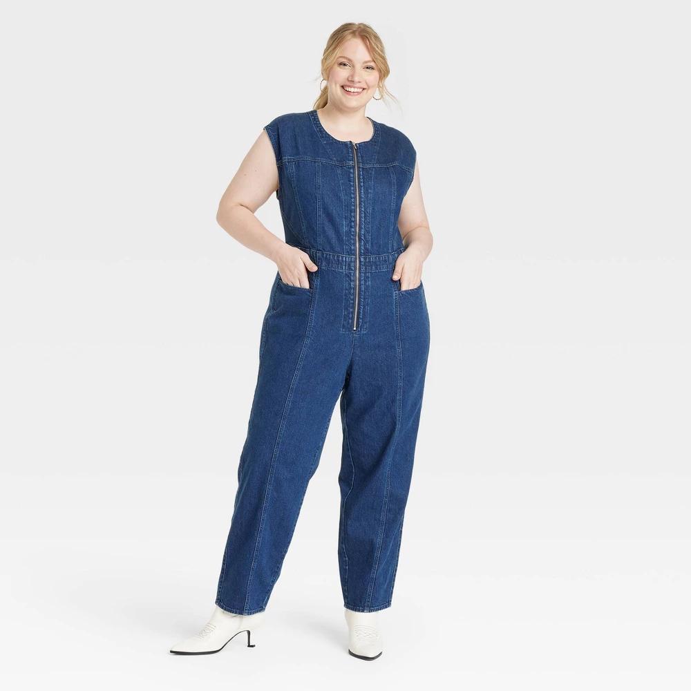 Womens Tailored Jumpsuit - Universal Thread Dark Wash 28 Product Image