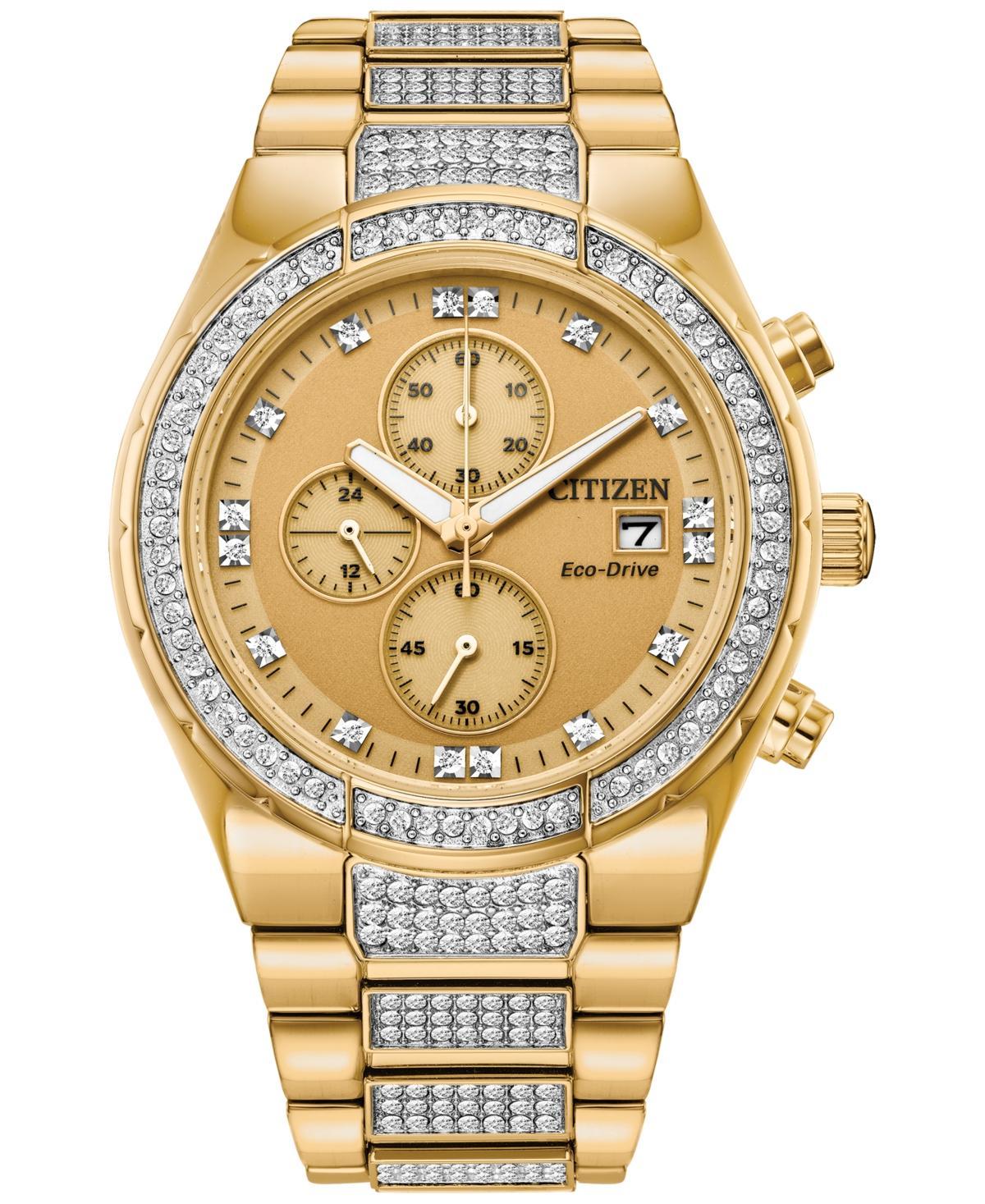 Men's Citizen Eco-DriveÂ® Crystal Accent Gold-Tone Watch and Link Chain Bracelet Box Set (Model: Ca0752-66P) Product Image