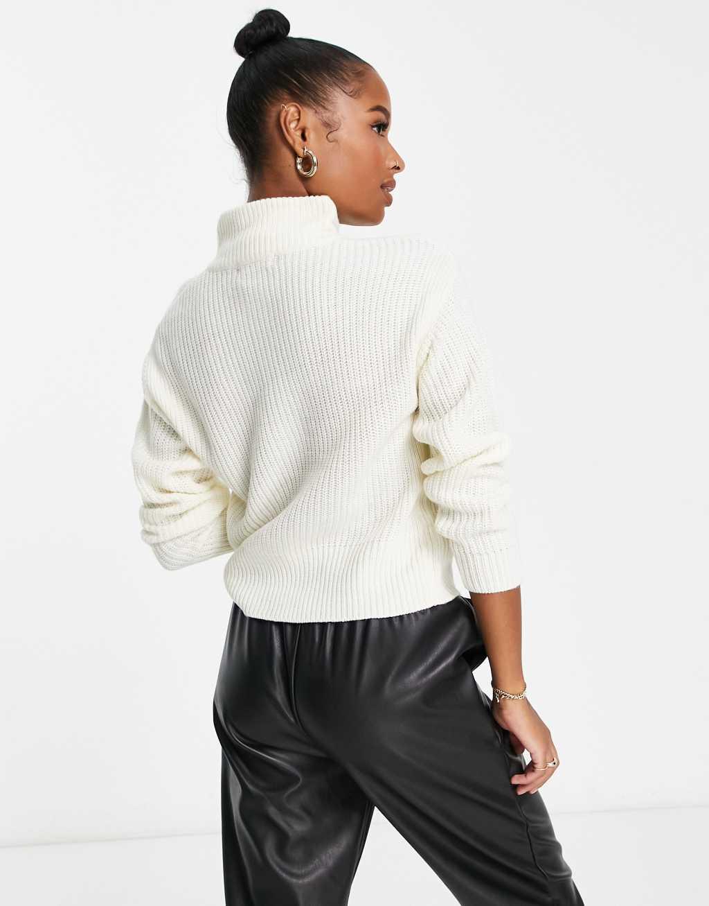 Brave Soul Petite whitehall polo neck sweater in cream Product Image