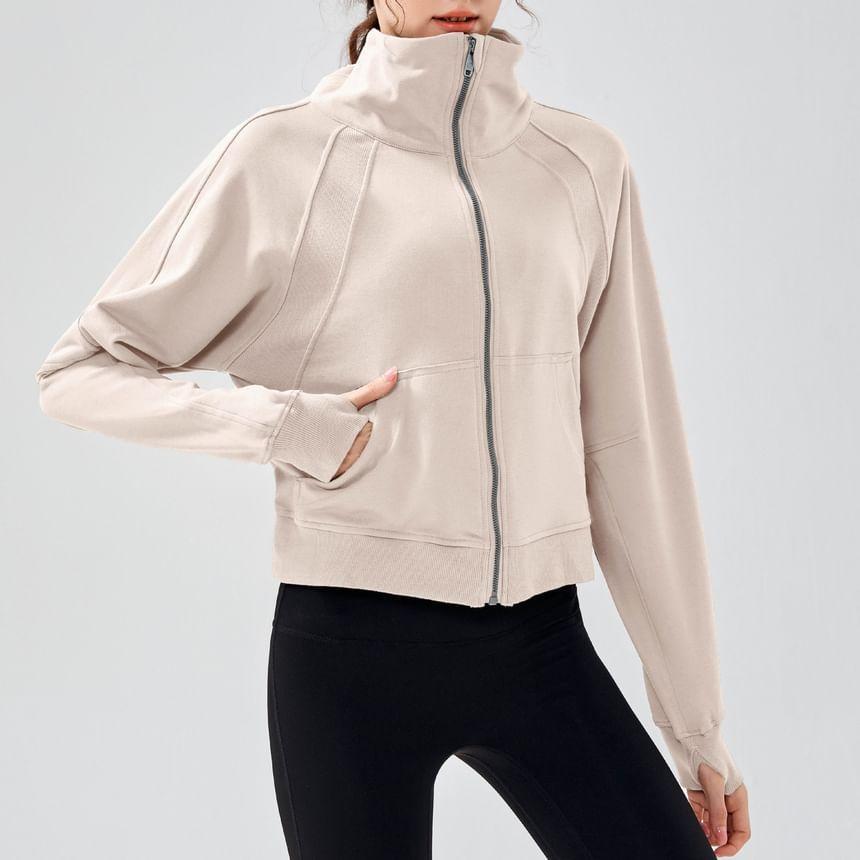 High Neck Plain Zip-Up Sports Jacket Product Image