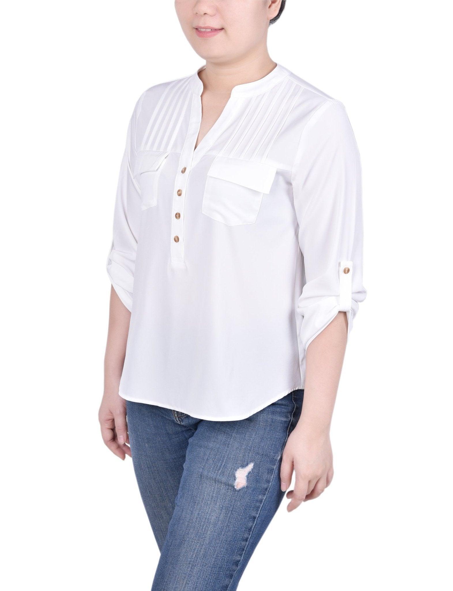 Long Tab-Sleeve Blouse With Pockets - Petite Product Image