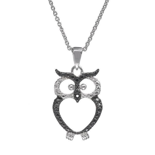 Sophie Miller Sterling Silver Two Tone Owl Pendant Necklace, Womens Black Product Image