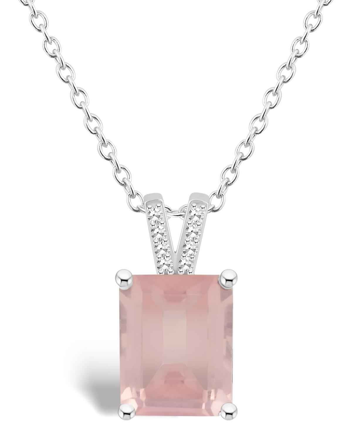 Macys Womens Rose Quartz (3-1/6 ct.t.w.) and Diamond Accent Pendant Necklace in Sterling Silver Product Image