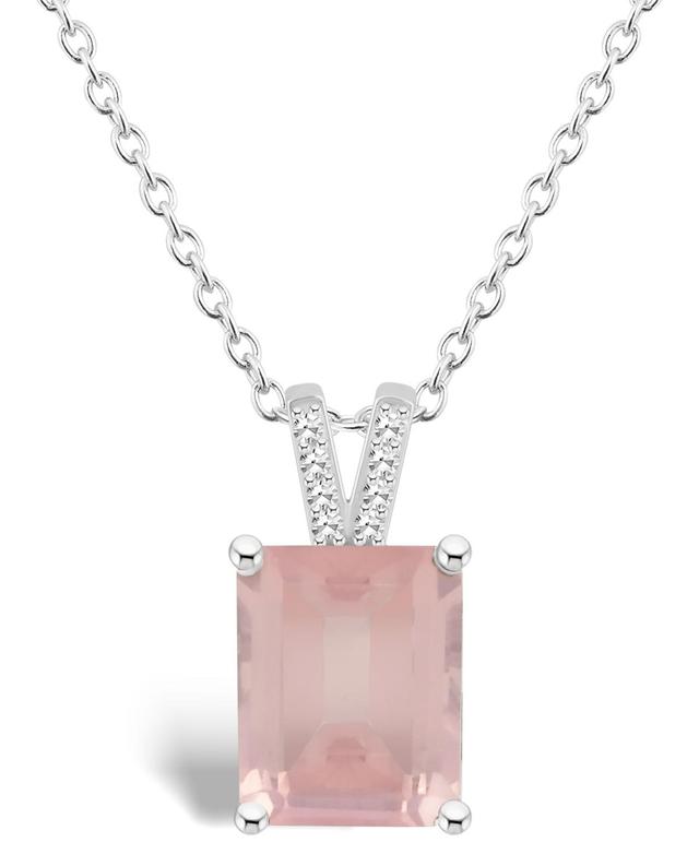 Alyson Layne Sterling Silver 10 mm x 8 mm Emerald Cut Gemstone & Diamond Accent Pendant Necklace, Womens Pink Product Image