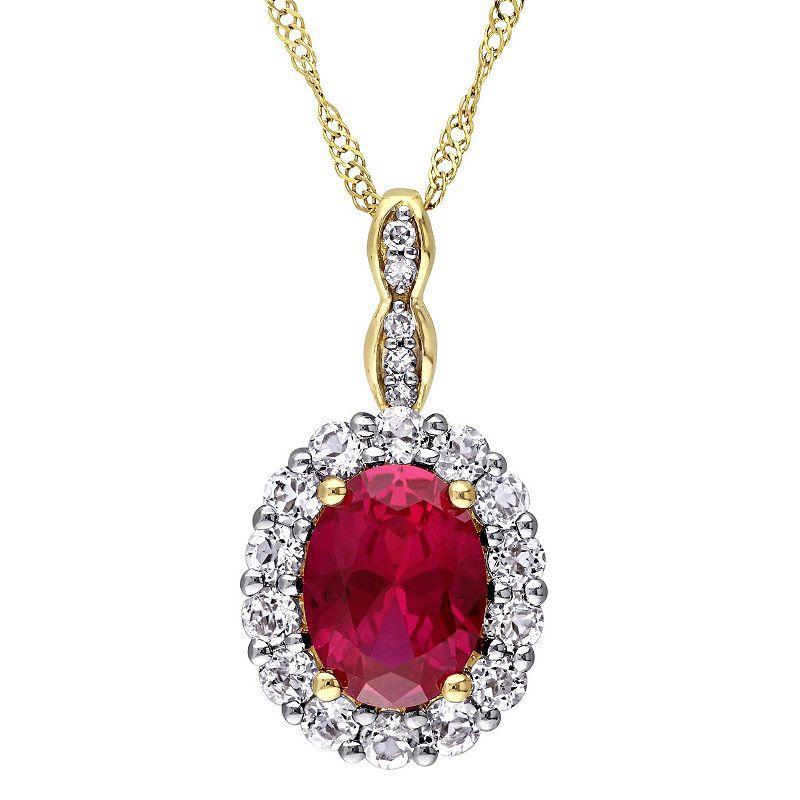 Stella Grace 14k Gold Lab-Created Ruby, White Topaz & Diamond Accent Vintage Pendant with chain, Womens Red Product Image