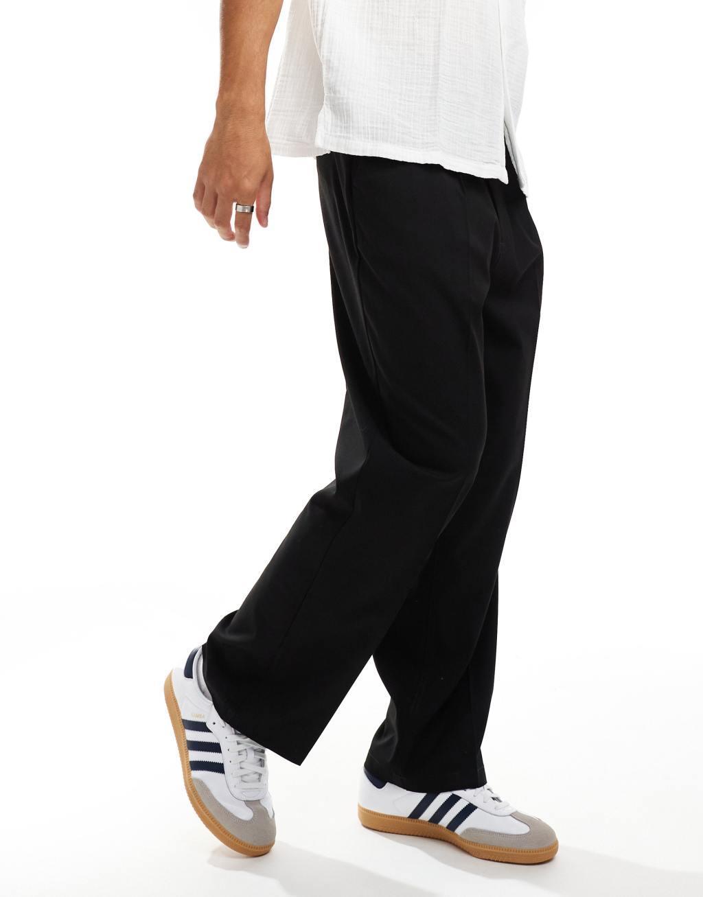 ADPT wide fit pants in black with front pleat     Product Image