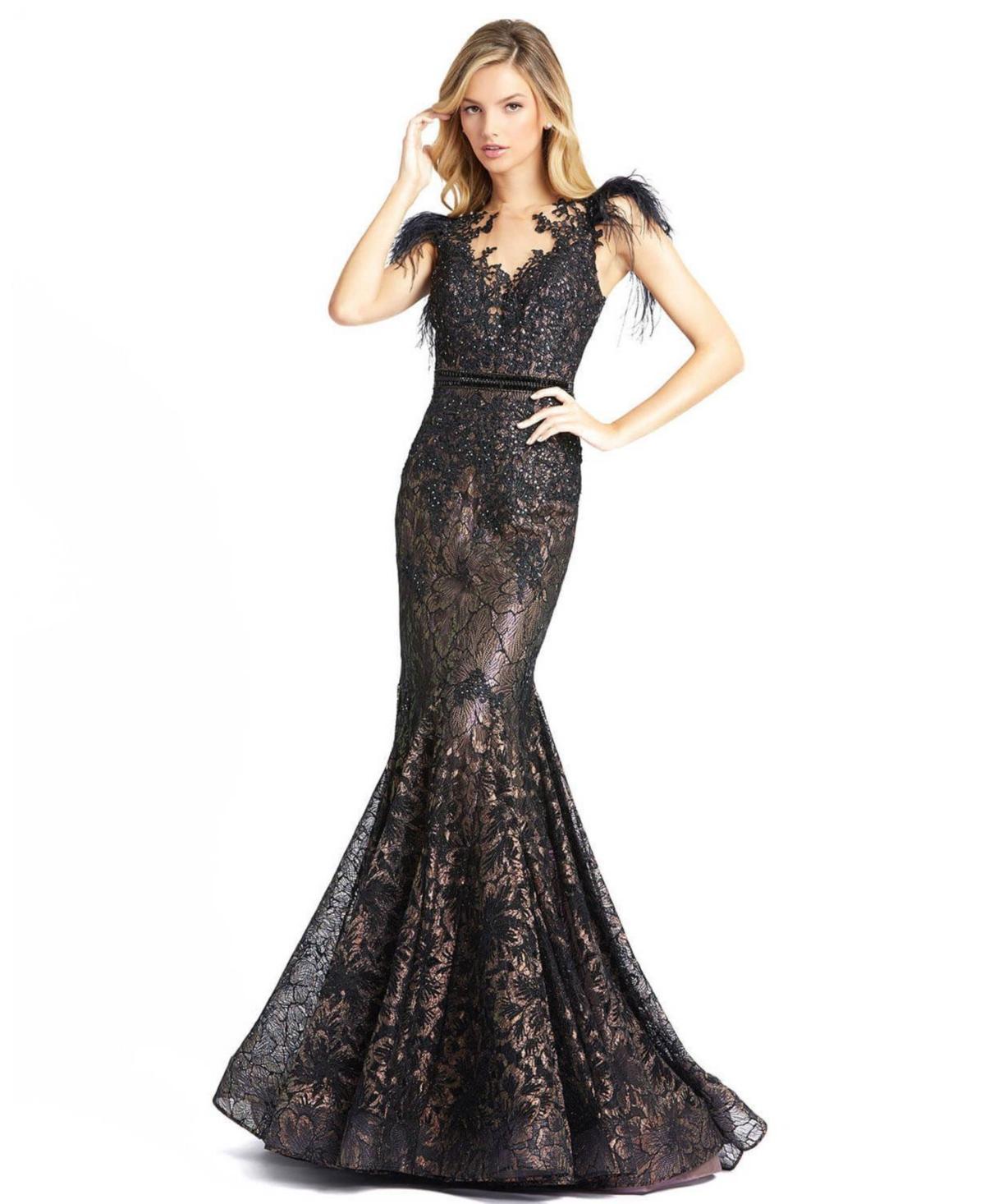 Mac Duggal Illusion Sequin Lace Feather Sleeve Mermaid Gown Product Image