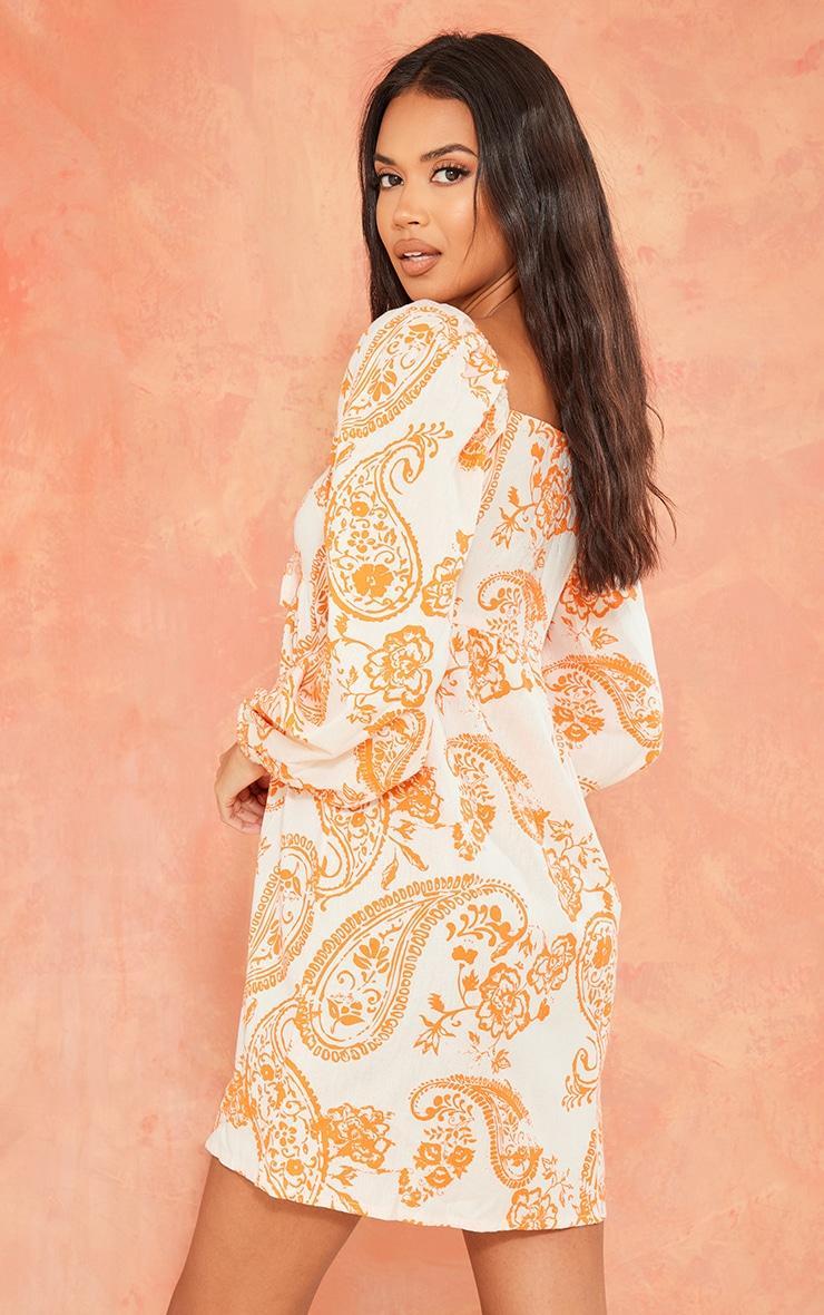 Orange Paisley Print Tie Front Bardot Shift Dress Product Image