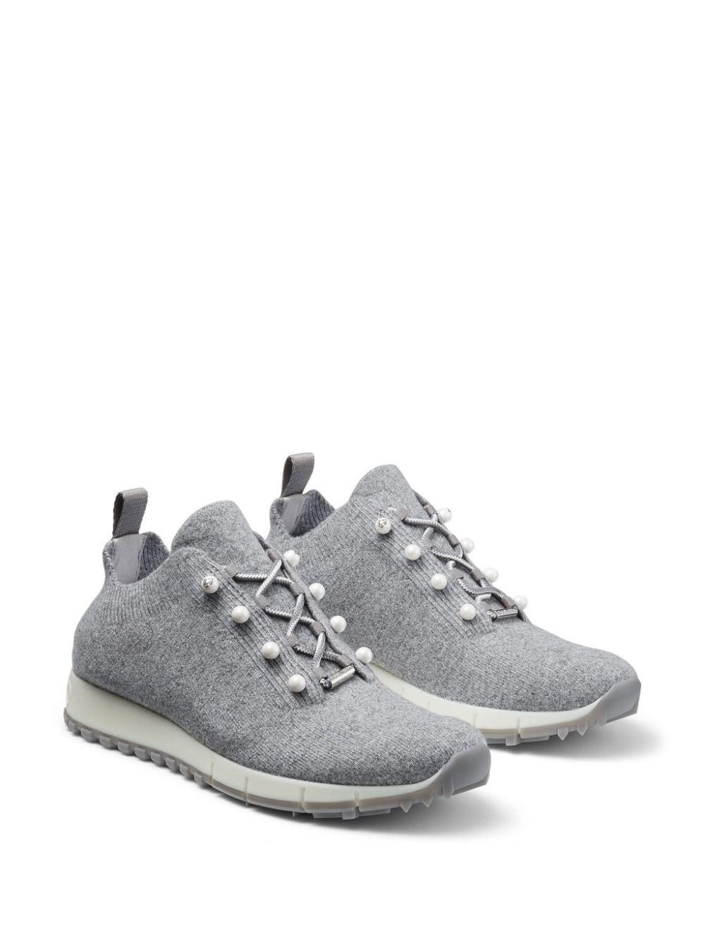 Veles Faux Pearl-embellished Low-top Knitted Trainers In Ash Mix Product Image