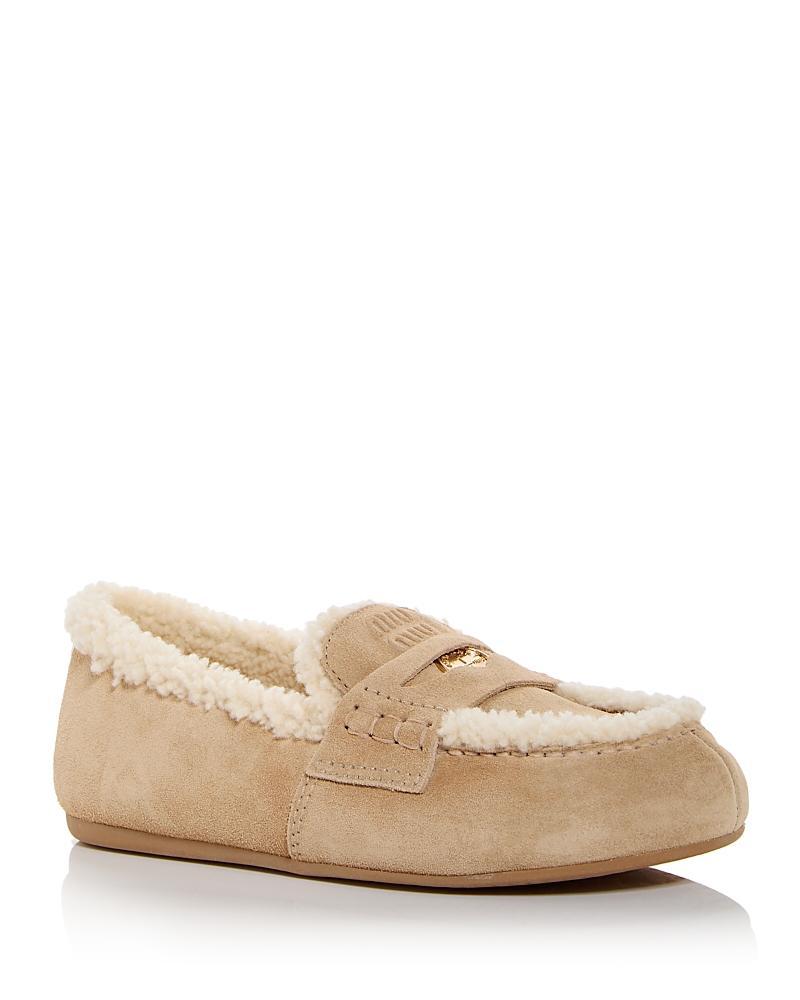 Miu Miu Womens Shearling Penny Loafers Product Image