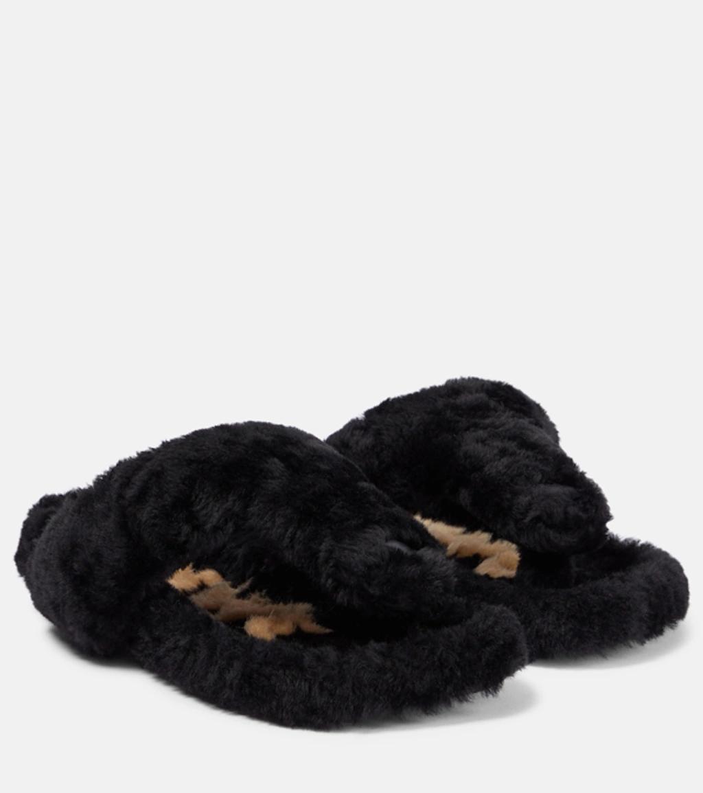 Ease Shearling Thong Sandals In Black Product Image