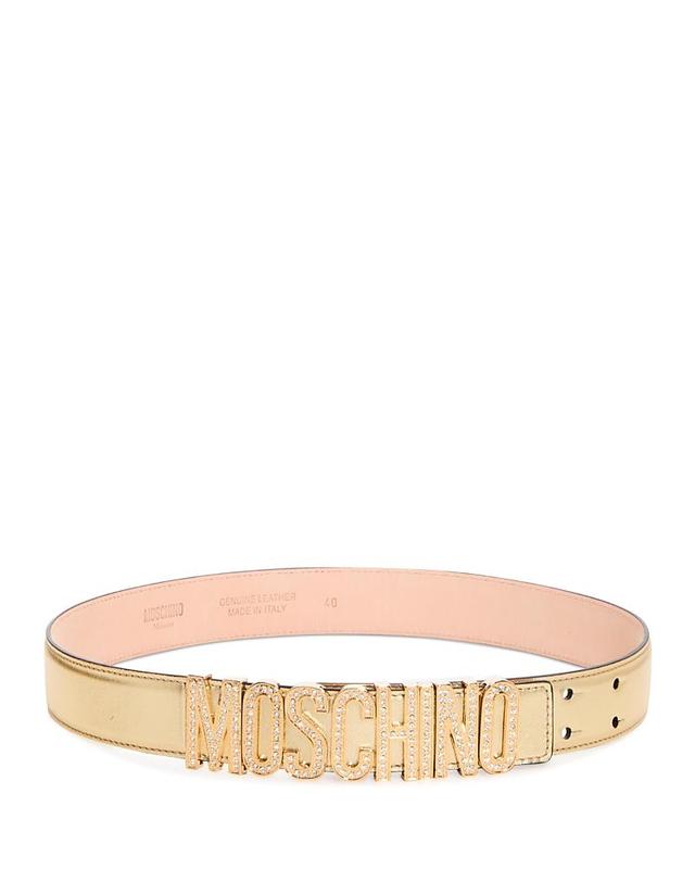 Moschino Womens Crystal Logo Buckle Leather Belt Product Image