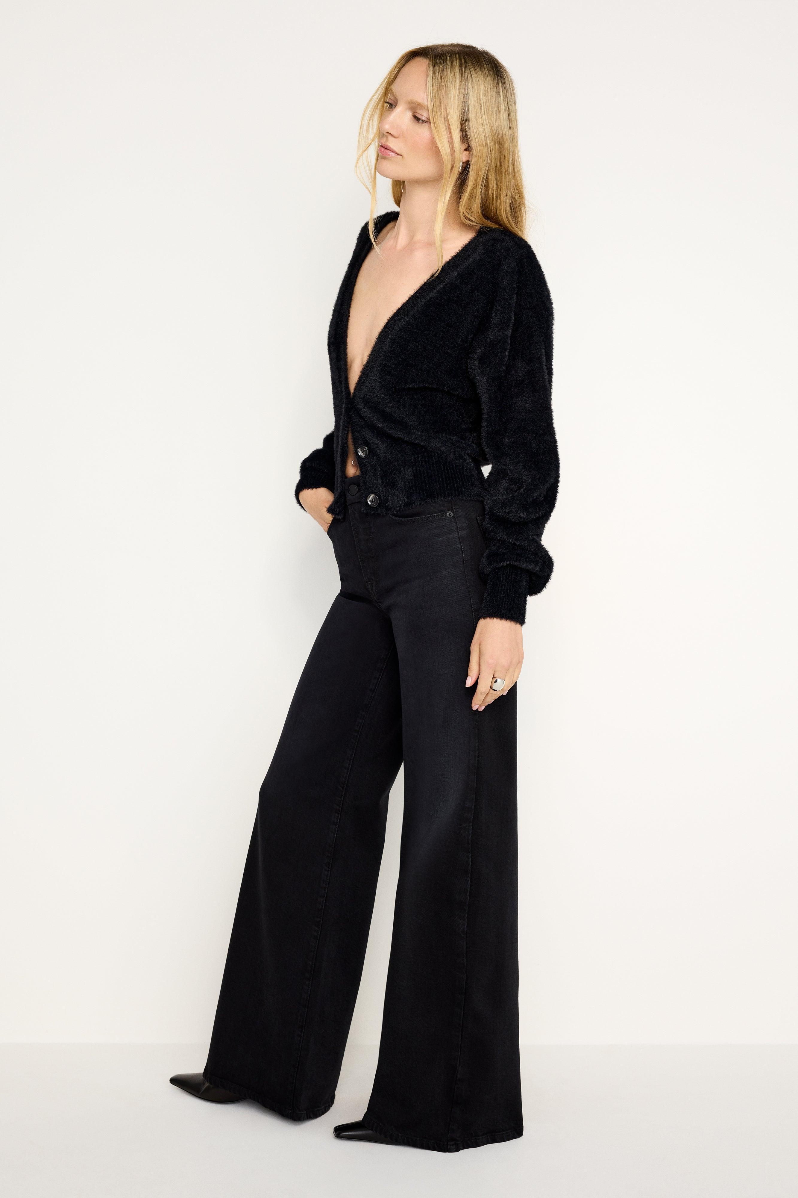 SOFT-TECH GOOD WAIST PALAZZO JEANS | BLACK344 Product Image