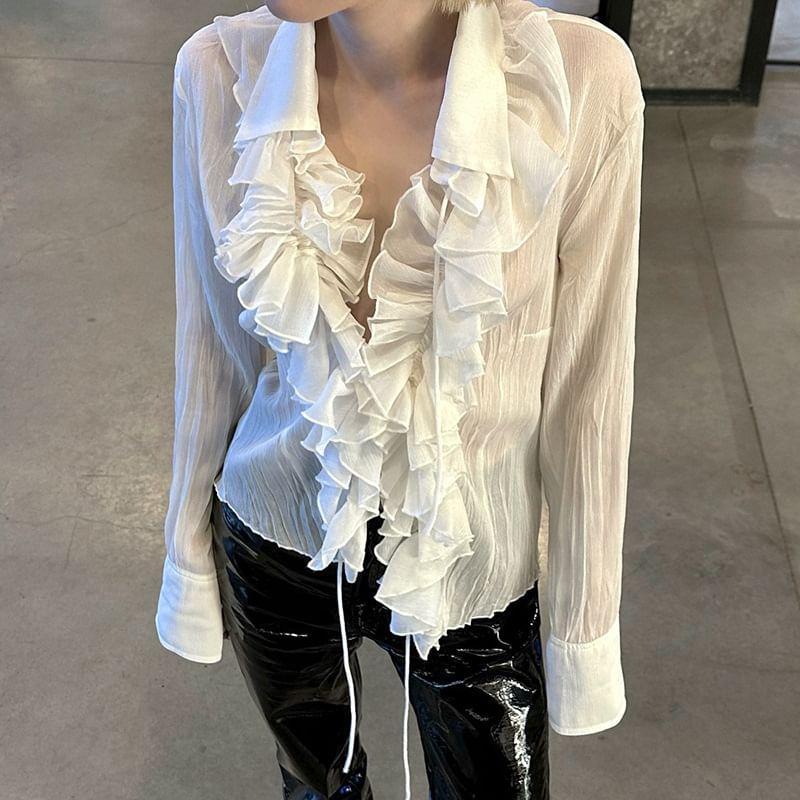 Long Sleeve Ruffle Neck Blouse Product Image