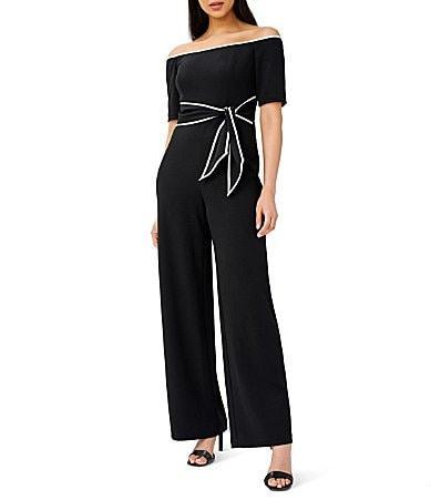 Adrianna Papell Tie Waist Knit Crepe Jumpsuit Product Image