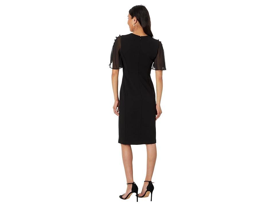 Calvin Klein Short Scuba Crepe Sheath with Chiffon Flutter Sleeve Women's Dress Product Image